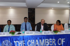 CA Hinesh Doshi (President) welcoming the speakers. Seen from L to R: S/ Shri CA Rajesh L. Shah (Co-Chairman), Mr. Rahul Navin, IRS (Speaker) and CA Monika Wadhani (Co-ordinator)
