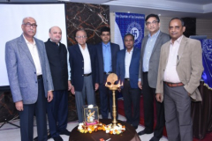 Inaugural Session. Seen from L to R: S/Shri S. S. Mundra, Ex. Dy. Governor, RBI; CA Hinesh Doshi, President; CA Dilip J. Thakkar, Advisor; CA Rajesh P. Shah, Chairman; CA Rajesh L. Shah, Co-Chairman; CA Vipul Choksi, Vice-President and Mr. Himanshu Mohanty, Ex-General Manager, RBI